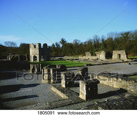 Stock Image - Ancient Abbeys - Co Meath, The Lavabo And Chapter House, Mellifont (1142), Ireland. Fotosearch