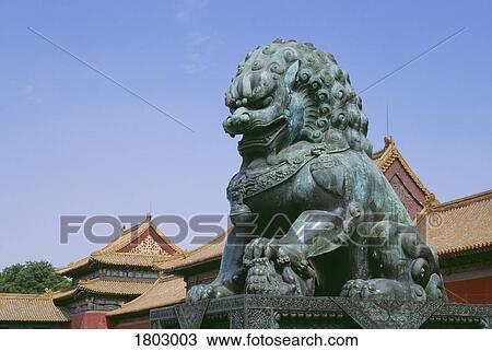 Bronze Statue Of A Lion In The Forbidden City Beijing China