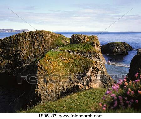 Stock Photo - Carrick-a-Rede Rope Bridge, Co Antrim, Ireland. Fotosearch
