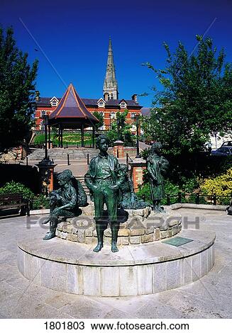 Stock Image - Co Donegal, Letterkenny Market Sqaure, Hiring Fair Statues, . Fotosearch