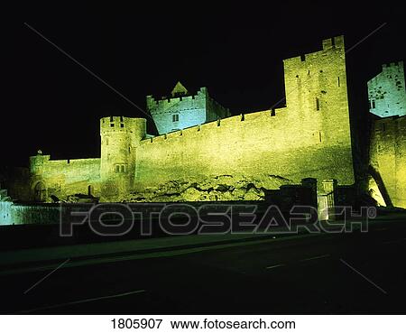 Stock Photo - Co Tipperary, Cahir Castle by Night, Ireland. Fotosearch