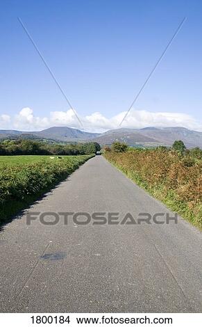 Picture - Country Road & Comeragh Mountains, Near Mahon Bridge, Co Waterford, Ireland. Fotosearch