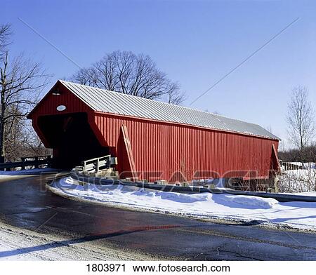 Stock Image - Covered bridge, Cowansville, Quebec, Canada. Fotosearch