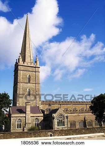 Derry City, St Columb's Cathedral Spire, Gun Platform Added After Siege, Ireland View Large Photo Image Stock Photograph - Derry City, St Columb's Cathedral Spire, Gun Platform Added After Siege, Ireland. Fotosearch