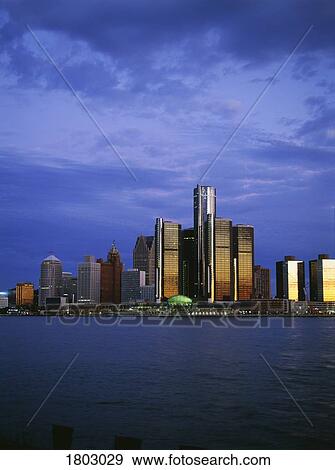 Detroit skyline at dusk View Large Photo Image Stock Photo - Detroit skyline at dusk. Fotosearch
