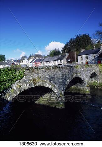 Stock Image - Donegal, Rathmelton, with Leenane Bridge over Lahill river, Ireland. Fotosearch