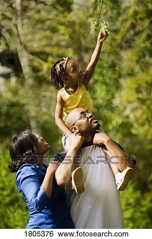 Stock Photograph - Father carrying daughter on shoulders. Fotosearch
