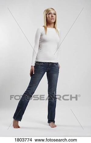 Picture - Front view of a woman with white background. Fotosearch
