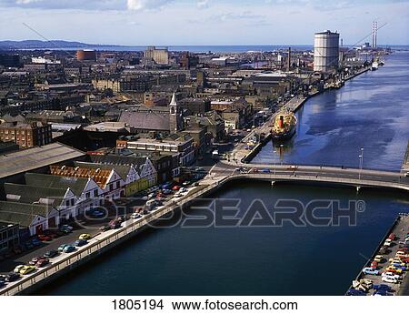 Historic Dublin - Aerial, River Liffey and Gasometer, Ireland View Large Photo Image Picture - Historic Dublin - Aerial, River Liffey and Gasometer, Ireland. Fotosearch