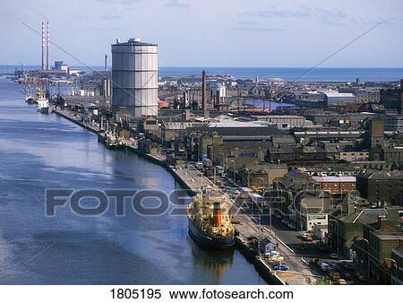 Historic Dublin - Aerial, River Liffey and Gasometer, Ireland View Large Photo Image Stock Photography - Historic Dublin - Aerial, River Liffey and Gasometer, Ireland. Fotosearch