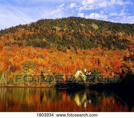 House and autumn hillside reflected in the lake View Large Photo Image Picture - House and autumn hillside reflected in the lake. Fotosearch
