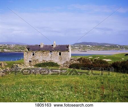 Stock Image - Housing, Derelict housing, Omey Island, Ireland. Fotosearch