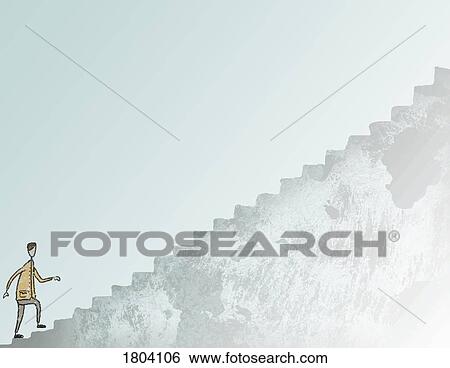 Illustration of man ascending large staircase View Large Photo Image Stock Photograph - Illustration of man ascending large staircase. Fotosearch