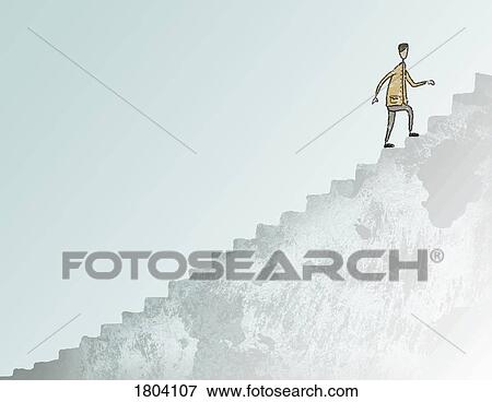 Illustration of man climbing a large staircase View Large Photo Image Stock Photo - Illustration of man climbing a large staircase. Fotosearch