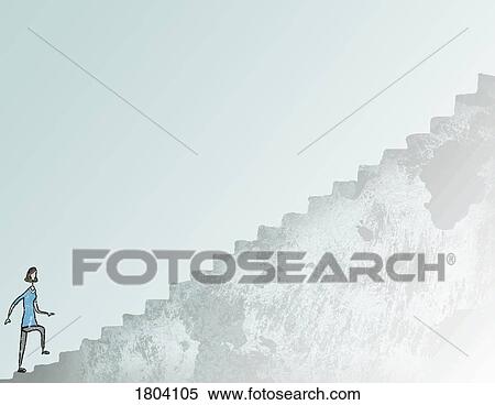 Illustration of woman ascending large staircase View Large Photo Image Stock Photography - Illustration of woman ascending large staircase. Fotosearch