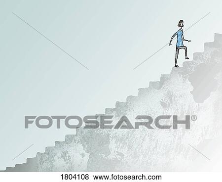 Illustration of woman climbing a large staircase View Large Photo Image Stock Photo - Illustration of woman climbing a large staircase. Fotosearch