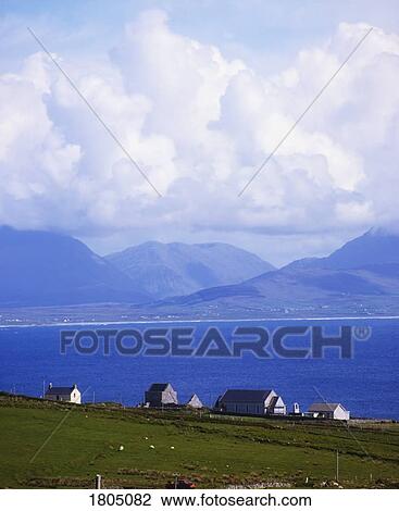 Stock Image - Ireland, Clare Island - View to Murrisk, Mountains across Clew Bay. Fotosearch