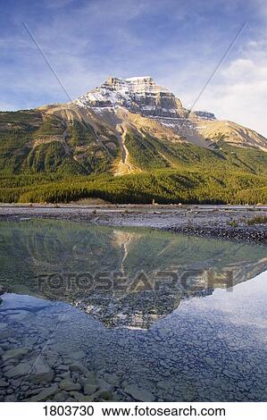 Stock Image - Morning light on the mountains above North Saskatchewan River, Banff National Park, Alberta, Canada . Fotosearch