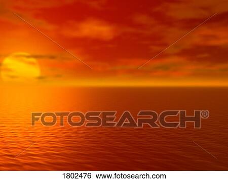 Stock Photograph - Orange sunset on a lake. Fotosearch