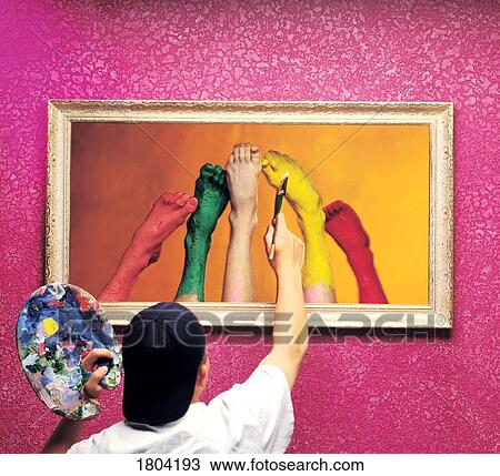 Stock Image - Person painting bare feet. Fotosearch