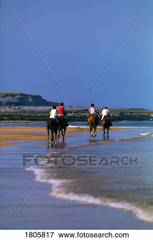 Stock Photo - Pony Trekking, Fanore, Co Clare, Ireland. Fotosearch