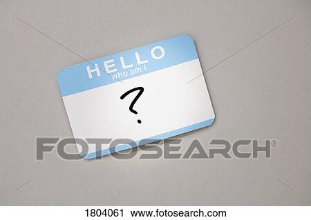 Stock Image - Question mark on name tag. Fotosearch