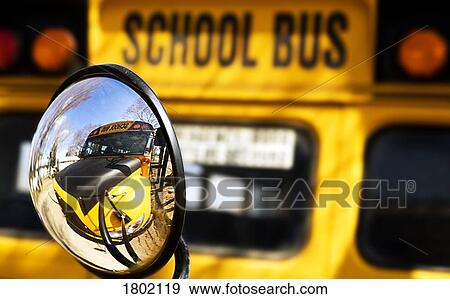 Stock Photo - Reflection of a bus in a bus mirror. Fotosearch
