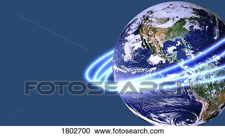 Stock Image - Rings orbiting earth. Fotosearch