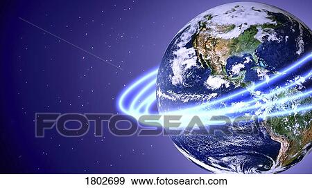 Stock Photo - Rings orbiting earth. Fotosearch