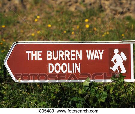 Stock Photo - Signpost, The Burren Way, Co Clare, Ireland. Fotosearch