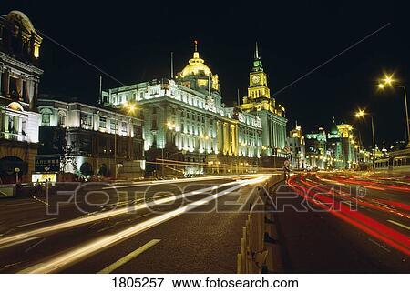 The Bund at night in Shanghai, China View Large Photo Image Stock Photo - The Bund at night in Shanghai, China . Fotosearch