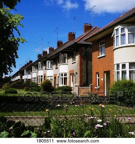 Stock Image - Urban Housing, Terraced Housing, Ireland. Fotosearch