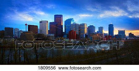 Calgary, Alberta, skyline at dusk View Large Photo Image Stock Photograph - Calgary, Alberta, skyline at dusk . Fotosearch