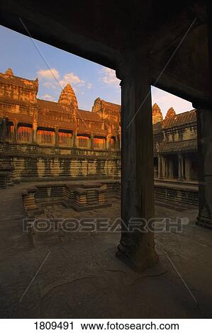 Stock Image - Courtyard of Angkor Wat Temple, Angkor, Cambodia. Fotosearch