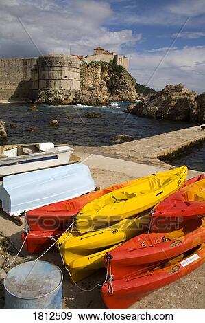 Stock Photo - Kayaks in the Pile District, City of Dubrovnik, Croatia . Fotosearch
