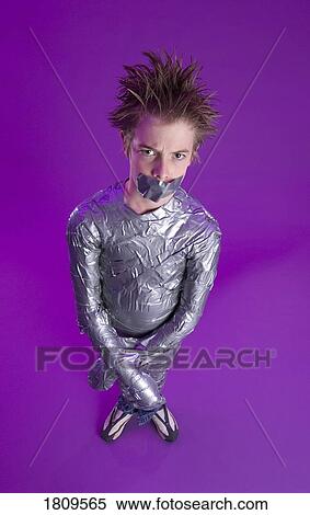 Stock Photography - Male wrapped in duct tape. Fotosearch