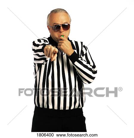 Stock Image - Referee wearing sunglasses and pointing finger. Fotosearch