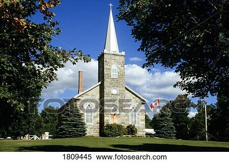 Stock Photography - Stone Church in the Eastern Township of Quebec, Canada. Fotosearch