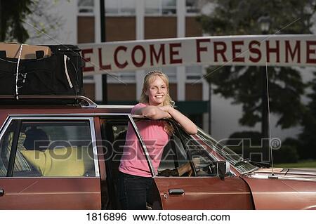 A woman arriving at college View Large Photo Image Stock Photograph - A woman arriving at college. Fotosearch