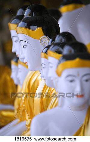Stock Photography - Buddhas at Shwedagon Pagoda, Yangon, Myanmar, Burma. Fotosearch