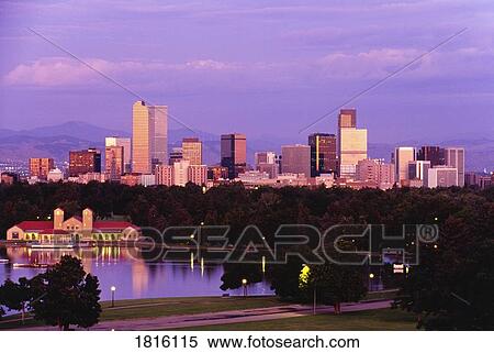 Cityscape at dawn, Denver, Colorado, USA View Large Photo Image Stock Photography - Cityscape at dawn, Denver, Colorado, USA. Fotosearch