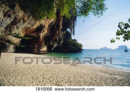 Stock Photo - Hat Tham Phra Nang beach in Thailand . Fotosearch