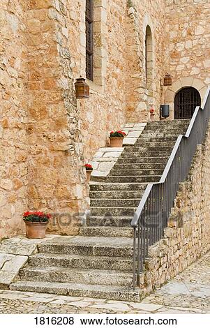 Stock Photo - Inner Courtyard of the Parador de Siguenza, Castilla - La Mancha, Spain . Fotosearch