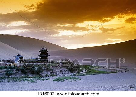 Oasis in the desert, Dunhuang, Gansu, China View Large Photo Image Stock Image - Oasis in the desert, Dunhuang, Gansu, China. Fotosearch