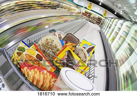 Stock Image - Shopping cart with food. Fotosearch