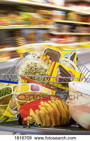 Shopping cart with food View Large Photo Image Stock Photo - Shopping cart with food. Fotosearch