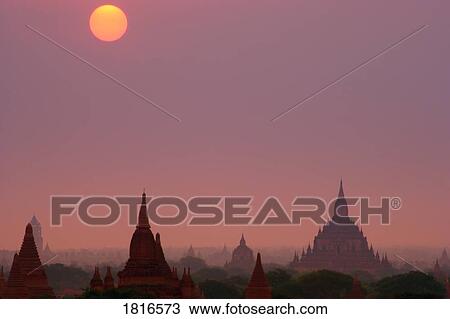 Temples of Bagan at sunrise in Bagan, Myanmar, Burma View Large Photo Image Stock Image - Temples of Bagan at sunrise in Bagan, Myanmar, Burma. Fotosearch