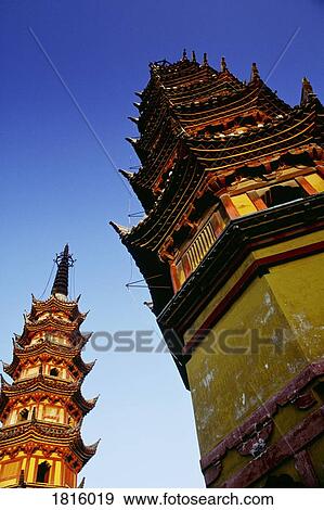 Twin Pagodas, Suzhou, Jiangsu, China View Large Photo Image Stock Photo - Twin Pagodas, Suzhou, Jiangsu, China. Fotosearch