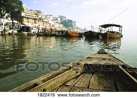 Boats on the Ganges river, India View Large Photo Image Stock Photograph - Boats on the Ganges river, India. Fotosearch