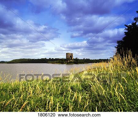 Stock Image - Co Cavan, Clough Oughter Castle built on a Crannog, 13th Century, Ireland. Fotosearch